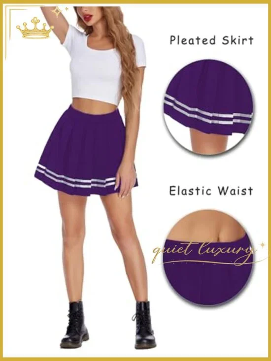 Pleated Mini Skirt High Waist Elastic School Uniform Cheer Skirt - Picture 5 of 7